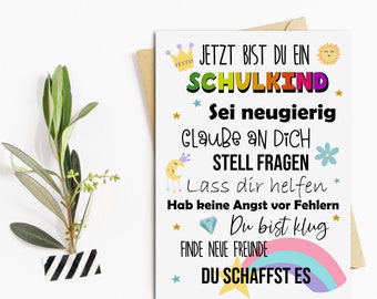 Postkarte Schulanfang SCHULKIND BUNT Geschenk Einschulung