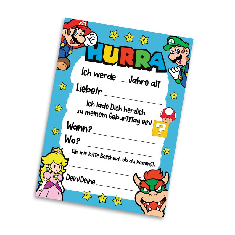 10 x Einladungskarten Kindergeburtstag SUPER MARIO 10 Tüten inkl. Sticker Mitgebsel Kindergeburtstag Bild 3