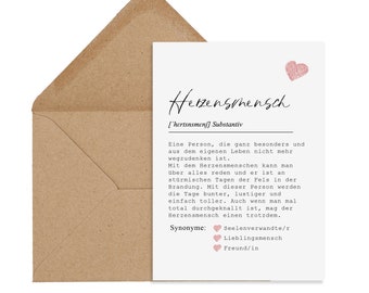 Postcard HERZENSMENSCH Definition incl. Envelope Best Friend Gift