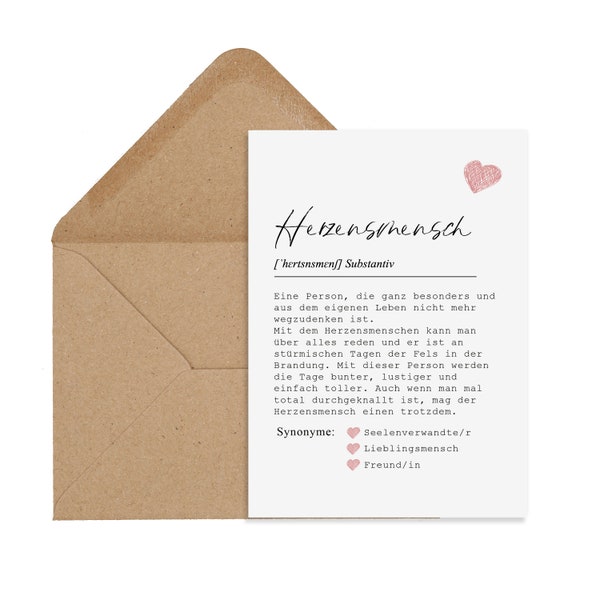 Postcard HERZENSMENSCH Definition incl. Envelope Best Friend Gift