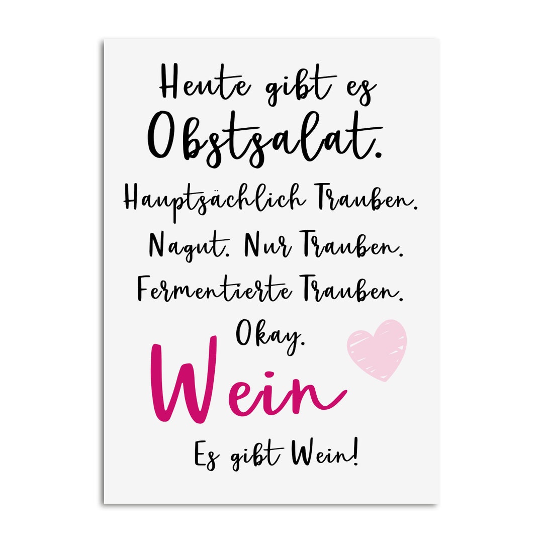 Postkarte Heute gibt es Obstsalat WEIN Postkarte Motivationskarte