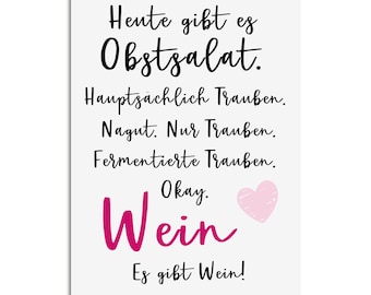 Postkarte Heute gibt es Obstsalat WEIN Postkarte Motivationskarte lustig Sprüche Postkarte Wein Geschenk Mädelsabend