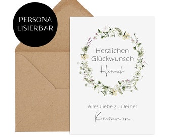 Karte zur Kommunion PERSONALISIERBAR inkl. Umschlag Geschenk Kommunion personalisierte Glückwunschkarte