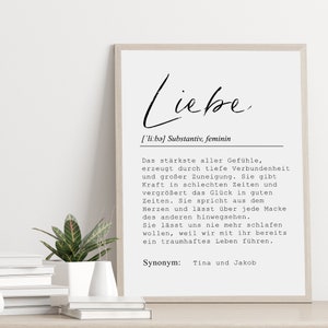Poster LOVE DEFINITION personalized with names for couples gift for wedding