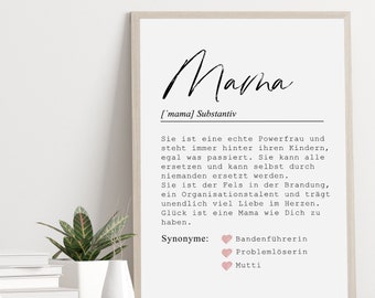 Poster MAMA Definition personalisierbar mit Namen als Geschenk zum Muttertag oder für die werdende Mama