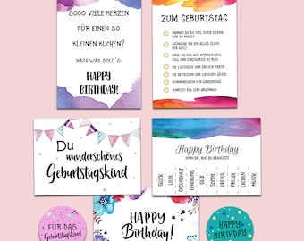 Birthday Cards Set 5 Birthday Cards and 20 Stickers WATERCOLOR Postcards Set