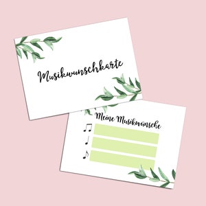 Musikwunschkarten für die Hochzeit als Hochzeitsspiel Gastgeschenk Gäste Musikwünsche Eucalyptus