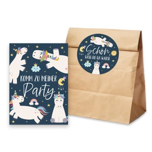 10 tarjetas de invitación de cumpleaños infantiles UNICORNIO + 10 bolsas con pegatinas para fiestas de cumpleaños infantiles