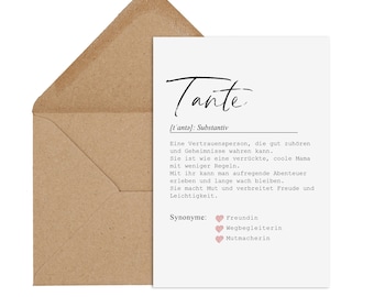 Postcard AUNT definition incl. envelope Aunt gift You will be an aunt card