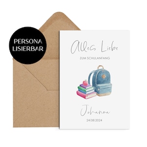 Cartão para começar a escola PERSONALIZÁVEL, incluindo envelope para presente COMEÇAR À ESCOLA cartão personalizado