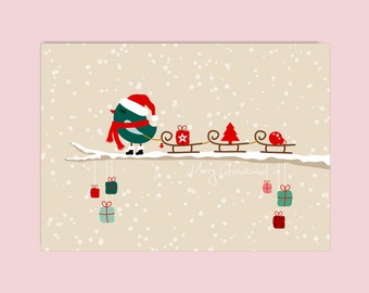 Christmas Card "Birds Sleigh", Postcard Christmas Christmas Gifts Christmas Decoration Greeting Cards Christmas