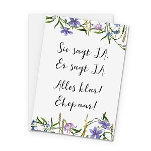 Biglietto di auguri di matrimonio "Lei dice SÌ Lui dice SÌ" BLU busta biglietto pieghevole cartolina di nozze regalo di nozze regalo
