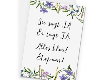 Wedding Congratulations Card "She says YES He says YES" BLUE incl. Envelope Folding Card Wedding Postcard Wedding Gift Present