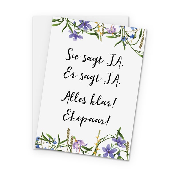 Greeting Card Wedding "She Says YES He Says YES" BLUE incl. Envelope Folding Card Wedding Postcard Wedding Gift Gift