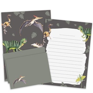 Set carta da lettere dinosauro carta da lettere DIN A5 per bambini con buste, blocco lettere, regalo per la scuola, carta da lettere per ragazzi