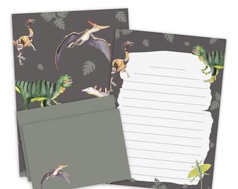 Briefpapier set dinosaurus DIN A5 briefpapier kinderen inclusief enveloppen brievenblok inschrijving geschenk school start briefpapier jongens