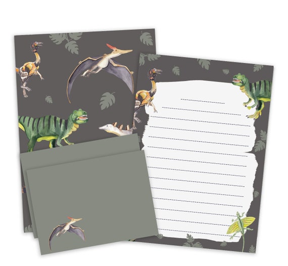 Briefpapier Set Dinosaurier DIN A5 Briefpapier Kinder inkl Umschläge Briefblock Einschulung Geschenk Schulanfang Briefpapier Jungen