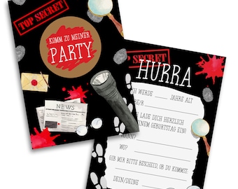 5 x Scratch-Off Invitation Cards Children's Birthday DETECTIVE Invitations Children's Birthday