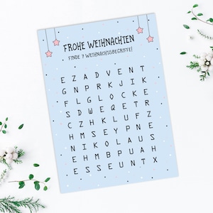 Postcard Christmas WORD SEARCH BLUE Puzzle Christmas Card image 2