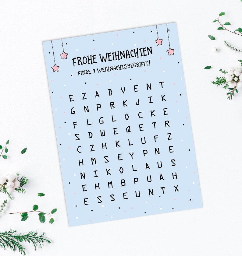 Postcard Christmas WORD SEARCH BLUE Puzzle Christmas Card image 2