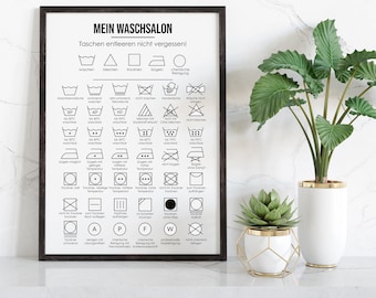 Poster WÄSCHESYMBOLE Poster Waschküche mit Waschanleitungen Geschenk Einzug