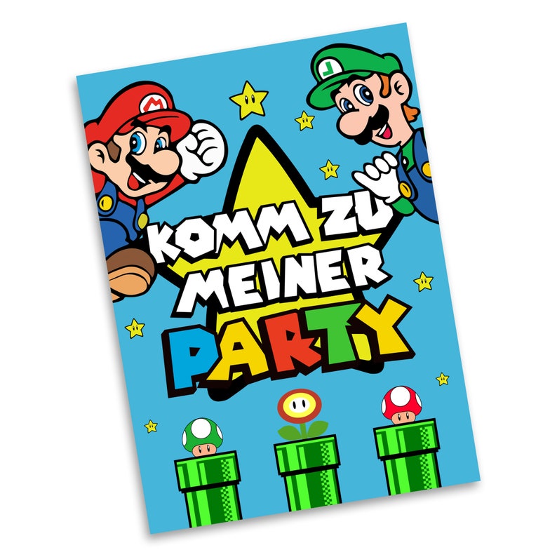 10 x Einladungskarten Kindergeburtstag SUPER MARIO 10 Tüten inkl. Sticker Mitgebsel Kindergeburtstag Bild 4