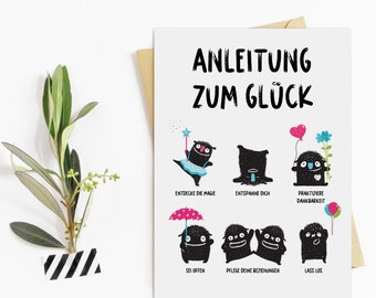 Postkarte Anleitung zum Glück Geschenk Freundin Postkarte Glück