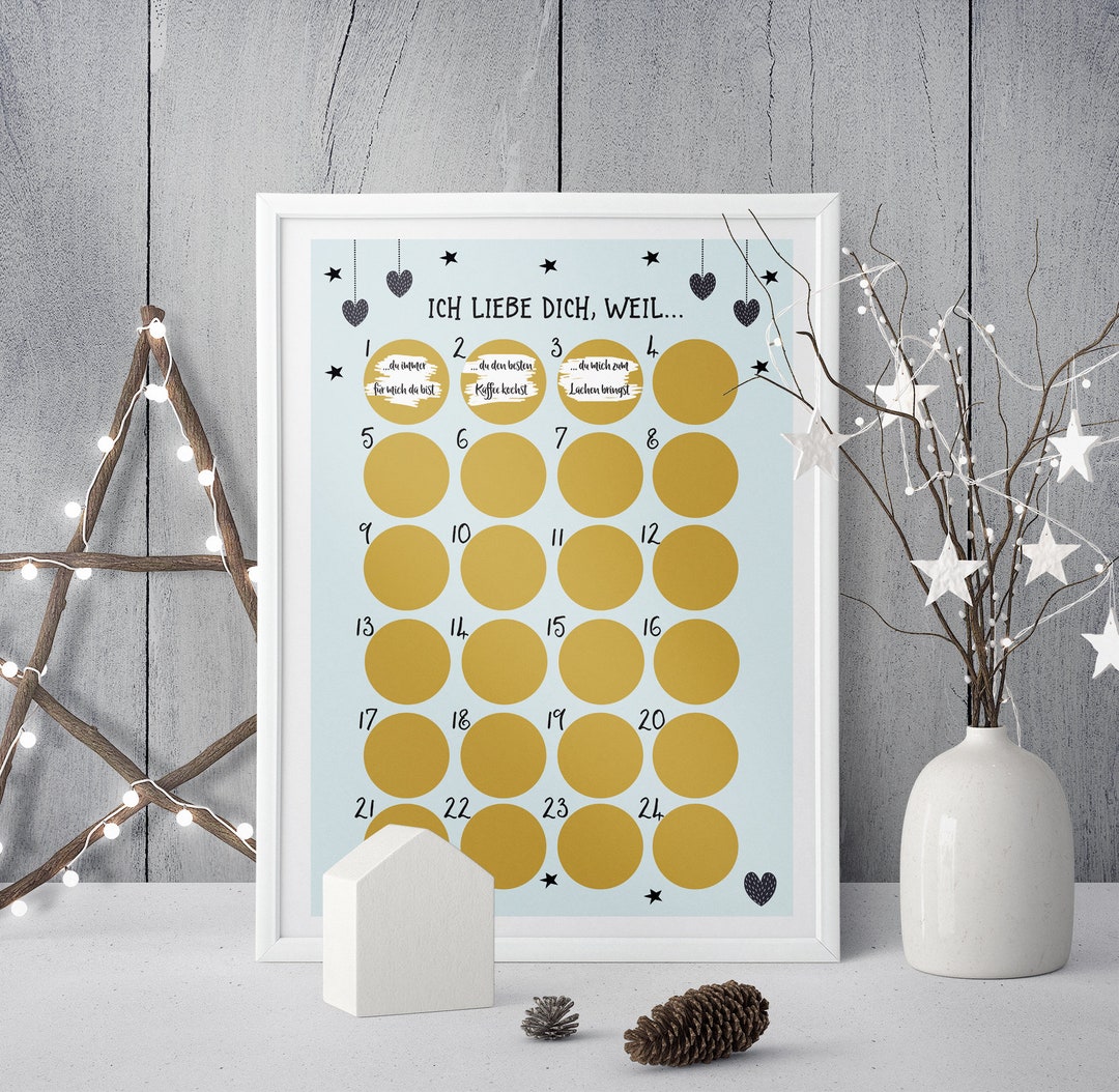 Advent Calendar to Scratch I LOVE YOU Advent Calendar A3 Christmas