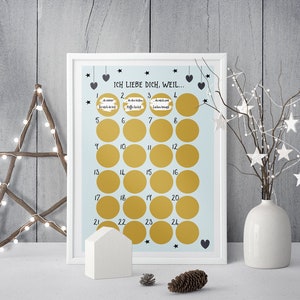 Calendrier de l'Avent à gratter I LOVE YOU Calendrier de l'Avent A3 Calendrier de Noël