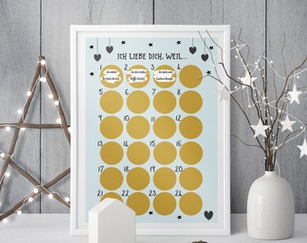 Advent calendar for scratching I LOVE YOU Advent calendar A3 Christmas calendar