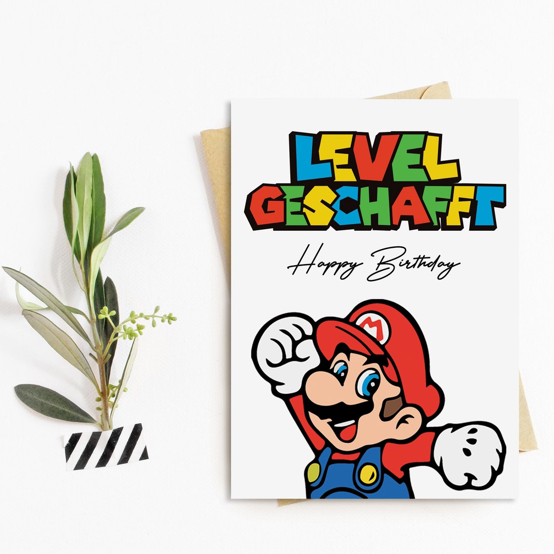 Super Mario Geburtstagskarte LEVEL GESCHAFFT Geschenk Freunde Etsy.de