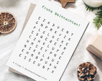 Tarjeta de Navidad Búsqueda de palabras Postal Navidad Tarjetas de Navidad Regalos de Navidad Decoraciones navideñas Tarjetas de felicitación Navidad