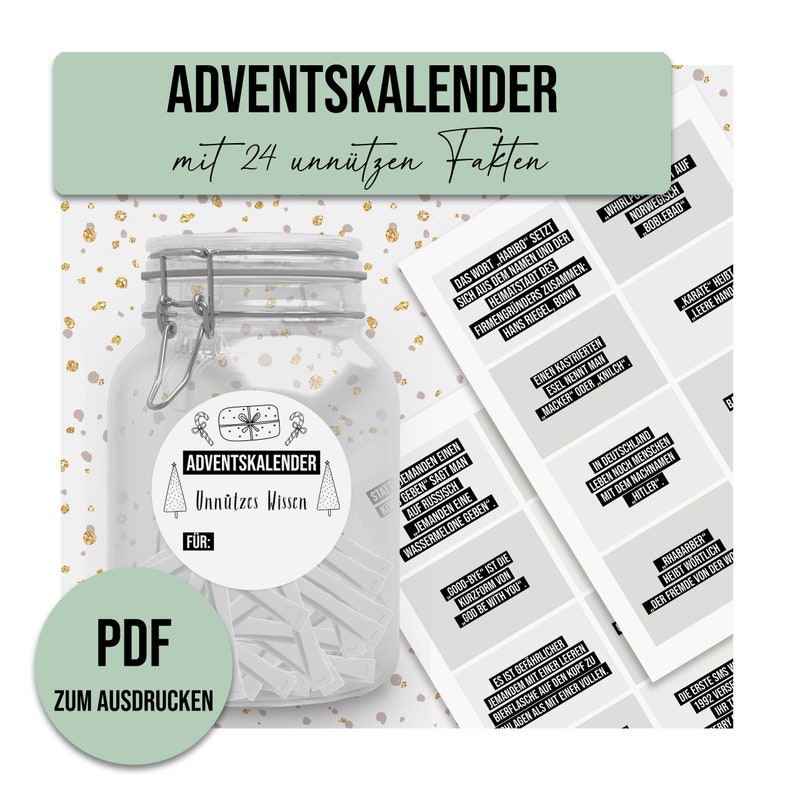 Adventskalender UNNÜTZES WISSEN Adventskalender zum Ausdrucken digitale Datei DOWNLOAD Bild 1