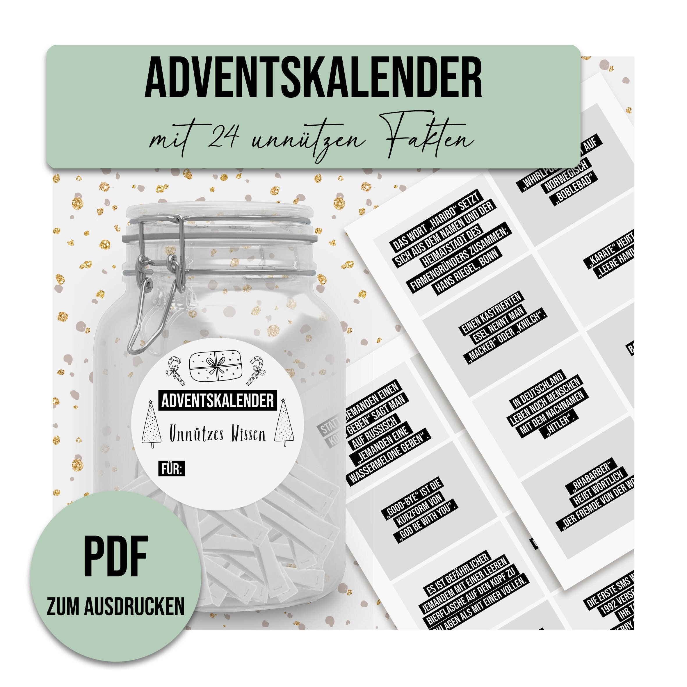 Advent Calendar USELESS KNOWLEDGE Advent Calendar to Print Digital File  DOWNLOAD - Etsy