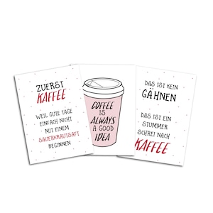 Postkarten KAFFEE Set 3-teilig, Kaffee Karten Sprüche Postkarten Grußkarten Kaffee