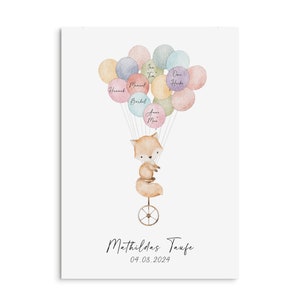 Guest poster BAPTISM Fox Unicycle PERSONALIZED with name as a gift for baptism Guest book baptism