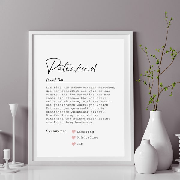 Poster PATENKIND personalisiert mit Namen als Geschenk für Dein Patenkind Geschenk Taufe