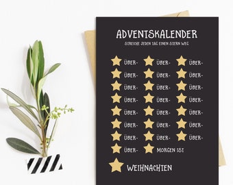 Postcard Advent Calendar STARS Christmas Calendar Postcard A6