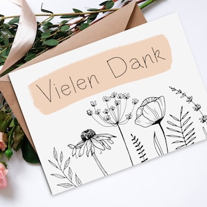 Ansichtkaart Dank u BLOEMEN Dank u wenskaart, Bedankkaart, bruiloft Bedankkaart, bedankje cadeau, dank u briefkaart, bruiloft Bedankkaart