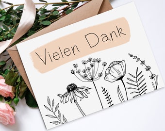 Postkarte Vielen Dank FLOWERS Danke Grußkarte, Karte Danke, Dankeskarte Hochzeit, Danke Geschenk, Danke Postkarte, Danksagung Hochzeit