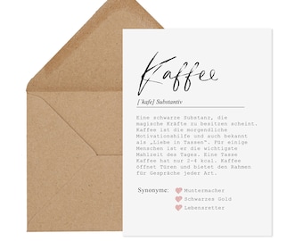 Postcard COFFEE Definition incl. Envelope Coffee Gift Colleague Card