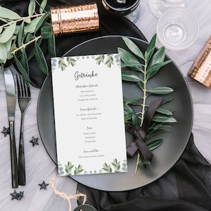 10 kart menu do druku „eukaliptusowy ślub”, menu drinków karta menu weselnego chrzest karty ślubne prezent dla gości dekoracja stołu vintage