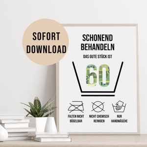 Poster GELDGESCHENK Geburtstag 60 Waschanleitung DOWNLOAD