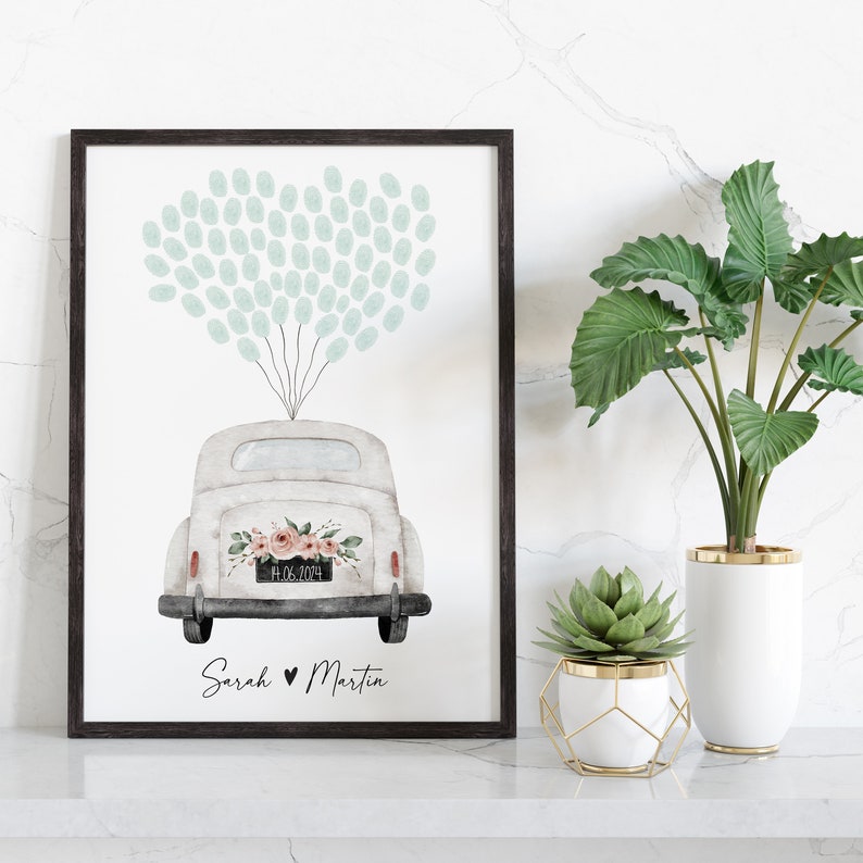 Gästeposter HOCHZEIT Auto personalisiert mit Namen als Geschenk zur Hochzeit FINGERABDRUCK Bild 3