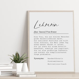 Poster LEHRERIN personalisiert mit Namen als Geschenk für deine Lehrerin Abschied Geschenk