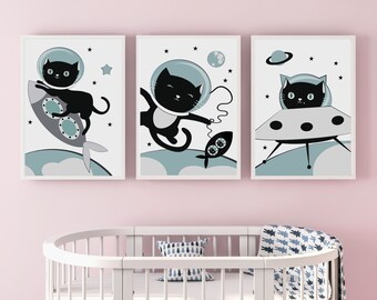 Children's poster set of 3 cats, cat posters, children's room posters, children's room posters animals, children's room pictures, posters for children's room girls