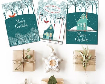 Christmas Cards Set 3-Piece, Christmas Cards "Fox" Postcards Set Christmas Christmas Cards Set Greeting Cards Christmas Greeting Card