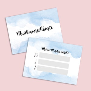 Musikwunschkarten für die Hochzeit als Hochzeitsspiel Gastgeschenk Gäste Musikwünsche Aquarell Blau