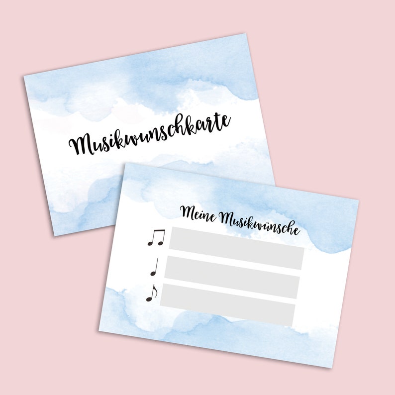 Musikwunschkarten für die Hochzeit als Hochzeitsspiel Gastgeschenk Gäste Musikwünsche Aquarell Blau