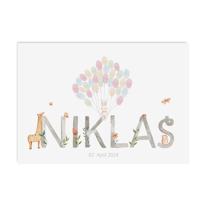 Gästeposter TAUFE NAME personalisiert mit Namen als Geschenk zur Taufe FINGERABDRUCK Bild 5